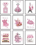 Pink Flower Perfume Fashion Paris Wall Art Prints Set of 9 Unframed G4035