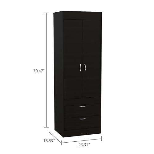 White 2 Door 1 Drawer Wood Armoire Wardrobe with Shelves and Hanging Rod M707
