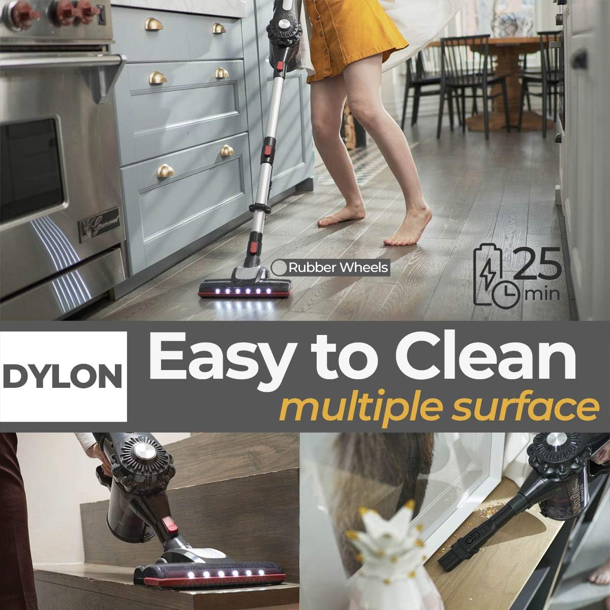 Cordless Stick Vacuum Cleaner, 2 in 1 Handheld Vacuum with HEPA Filter D7634