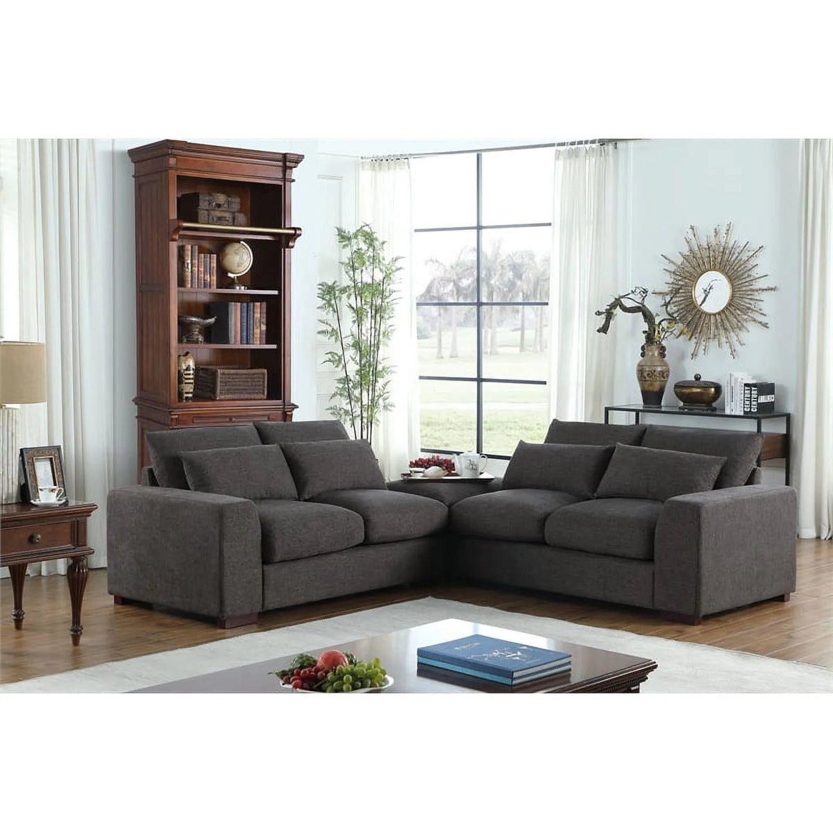 Dark Gray Modular Reversible Sectional Sofa & Ottoman P527