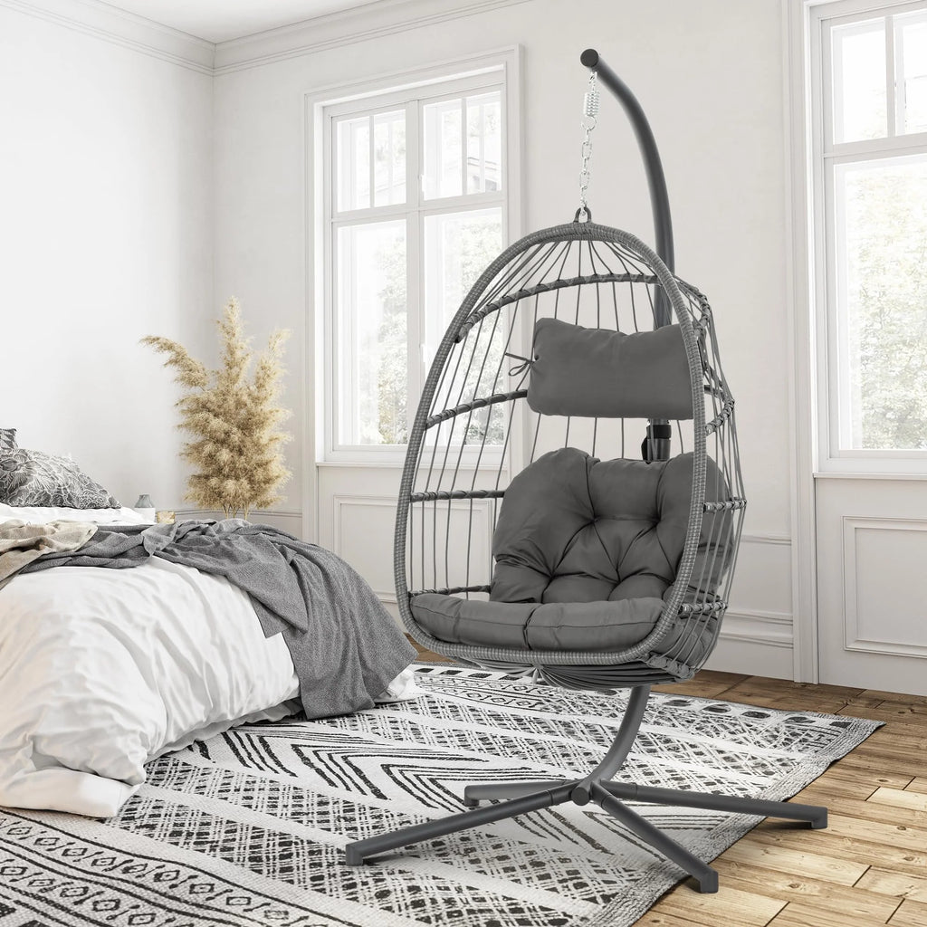 Hanging Egg Chair with Stand and Cushion C779506