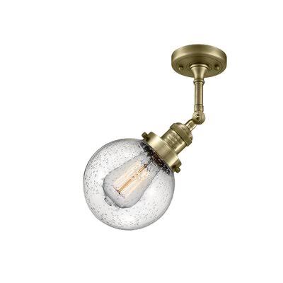 Antique Brass Seedy Glass Globe Semi Flush Mount Light O51134