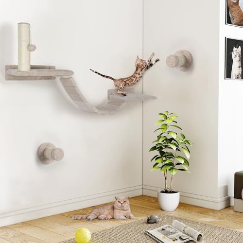7 Pcs Cat Wall Shelves Set with Sisal Scratcher Post V788636