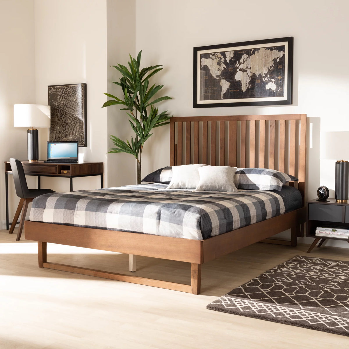 Queen Walnut Brown Engineered Wood Platform Bed G55663