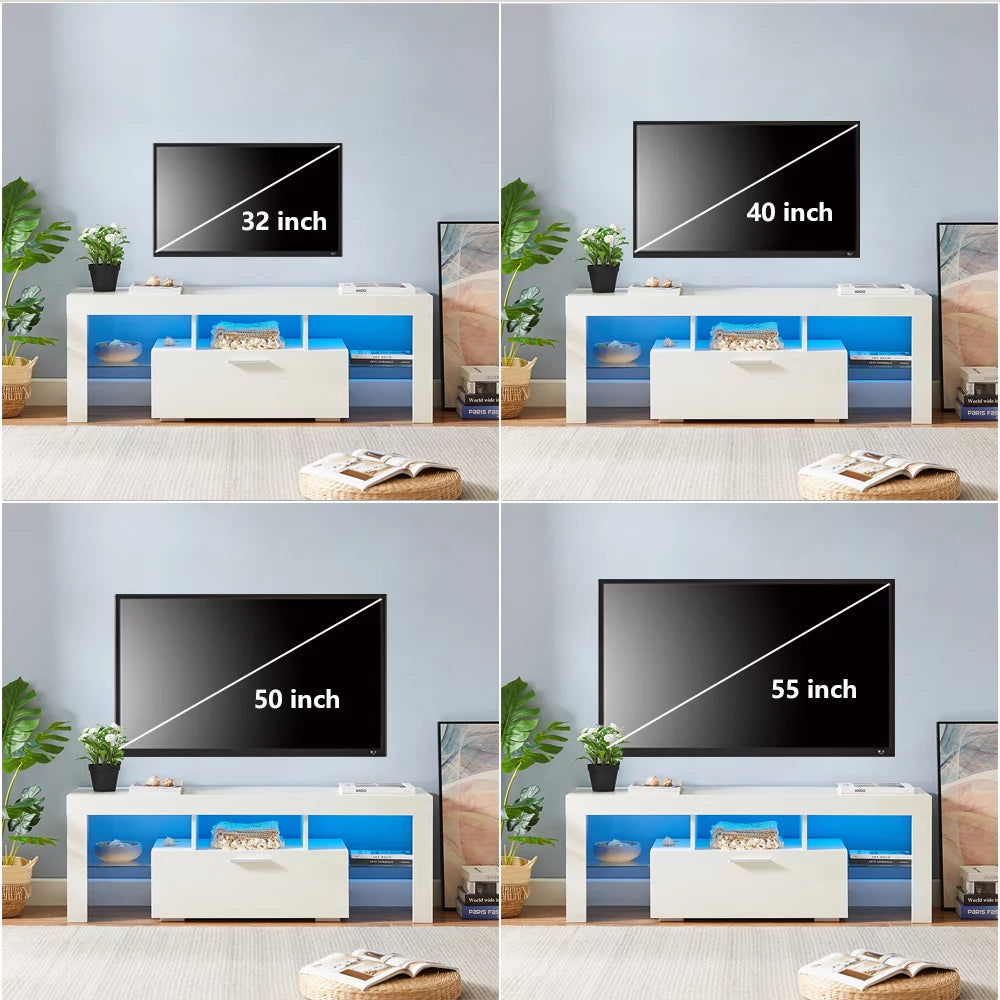 White TV Stand for 55 Inch TV with LED Lights I732