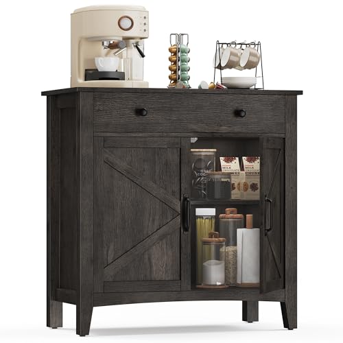 Rustic White and Honey Brown Buffet Cabinet with 2 Drawers Y343