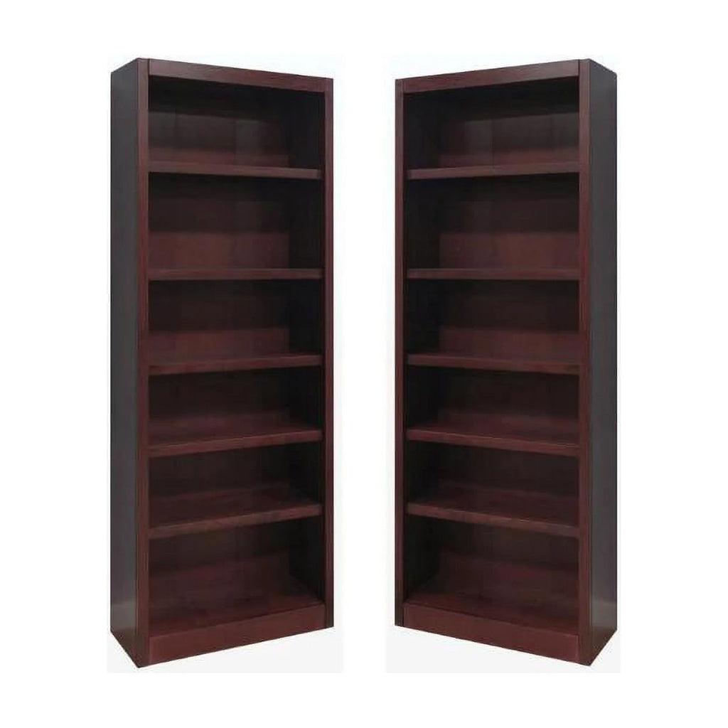 2 Piece Solid Wood Bookcase Set with 6 Shelf in Cherry J8639